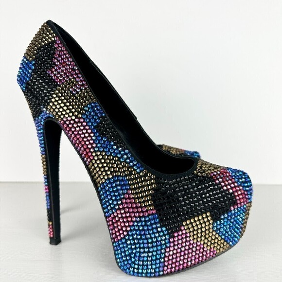 Steve Madden Dyvinal Multi-Colored Rhinestone Platform Heels Glitz Size 7.5 - Picture 2 of 7